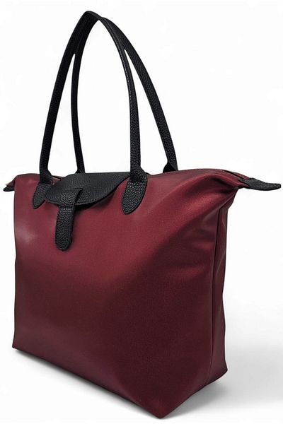 Evident Burgundy Satin Soft Textured Lightweight Tote Women's Shoulder Bag