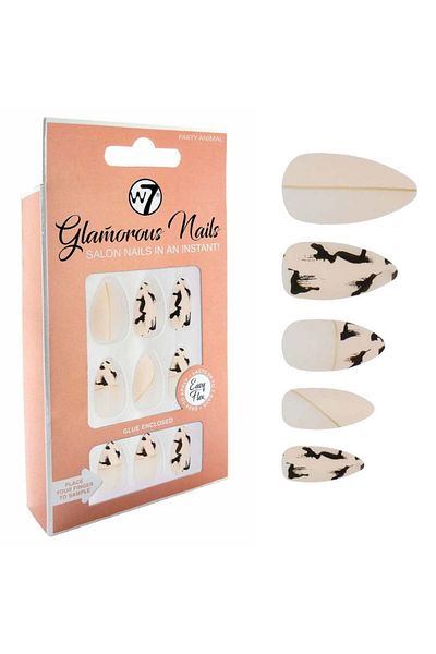 w7 Kit 24 Unghii False W7 Glamorous Nails, Party Animal, cu lipici și pilă de unghii incluse