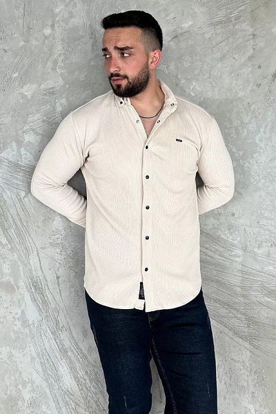 MİSHAR İTALİA Ανδρικό μακρυμάνικο πουκάμισο Lycra Stone