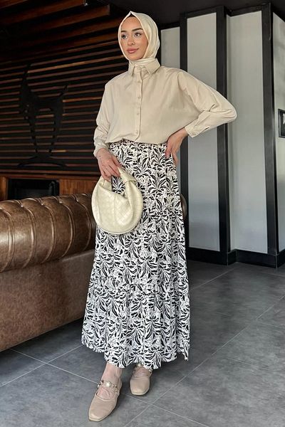 julude Taşsiyah Γυναικεία Φούστα Τριών Στρώσεων Μοτίβο Hijab Viscose