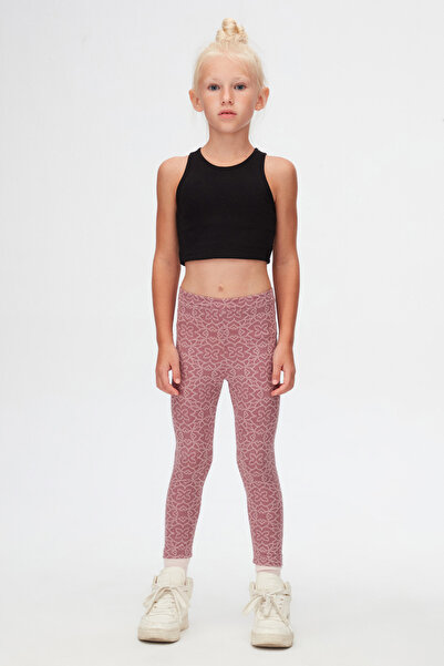 LOVETTI Purple Clover Pattern Girl's Jacquard Full Length Leggings