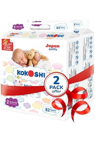 Kokoshi Premium Baby Diapers, Size 2 for babies up to 6kg x 164 pcs, Eco-friendly and Hypoallergenic