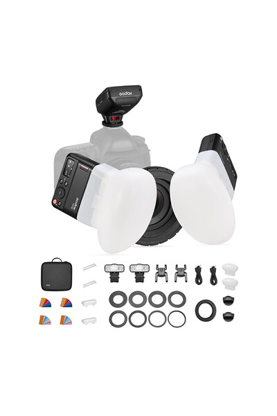 Godox MF12 K2 Makro Flaş Difüzörlü İkili Set - XPRO-N TTL Nikon Tetikleyici