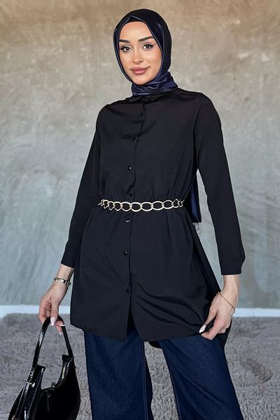 julude Black Chain Belted Hijab Tunic