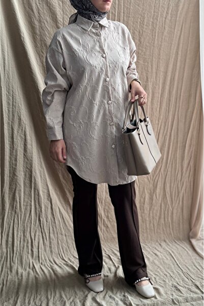 Mina Terzi&Butik Embossed Jacquard Gold Button Shirt