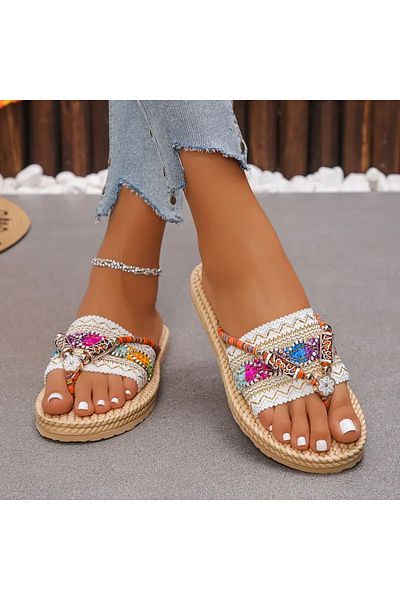 ELİŞİ MODA Bohemian Style Women's Flip Flops, Lightweight Comfortable Sole Slippers, Very Stylish Daily Use Slippers
