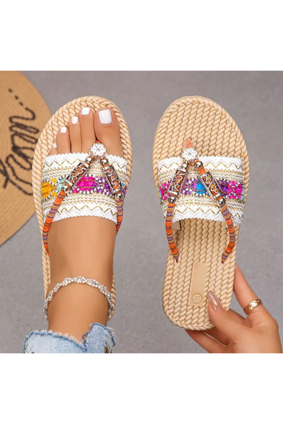 ELİŞİ MODA Bohemian Style Women's Flip Flops, Lightweight Comfortable Sole Slippers, Very Stylish Daily Use Slippers