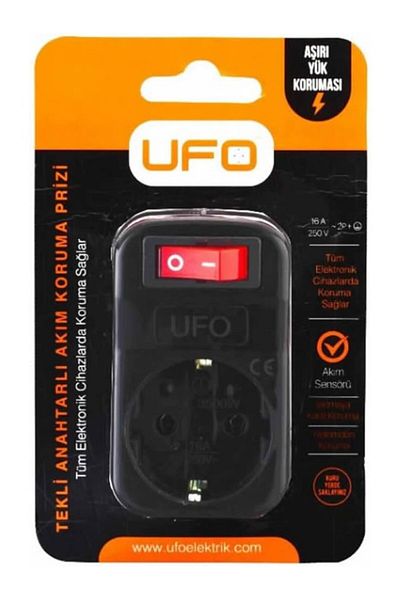 Exotic Home Single Current Protected Switch Socket 16A 250V, Max 3500W Overload Protection (Black)