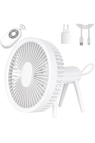 İdeas4comfort Portable Fan with Remote Control and LED Lamp, USB Rechargeable, 4 Speeds, 4000mAh Battery, 8W Power
