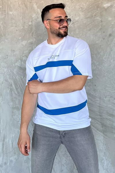 MİSHAR İTALİA Tricou alb pentru bărbați cu garnitură de culoare