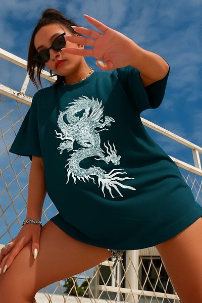 BENROMA 1 προϊόν δώρο για αγορές 6 και άνω Dragon Printed Oversize T-shirt