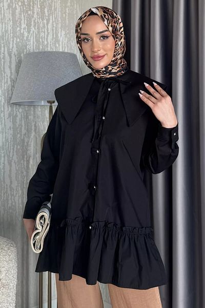 julude Black Collar Detailed Hijab Tunic