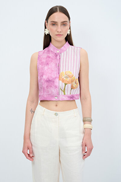 adL Desenli Crop Bluz