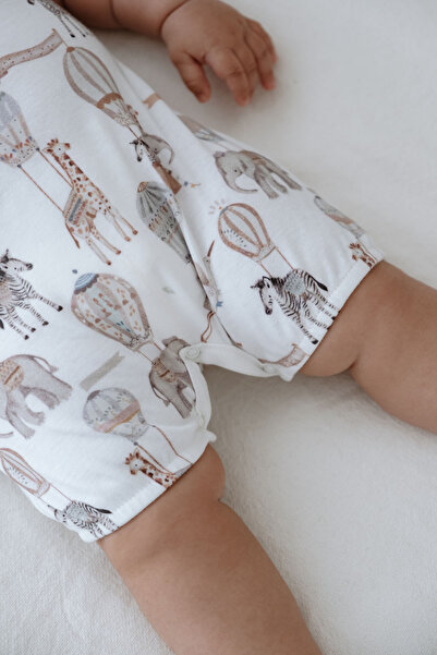 Tuğba Kuğu Summer Jumpsuit with Short Sleeves and Shorts - Pureline Series - Dreamland Safari