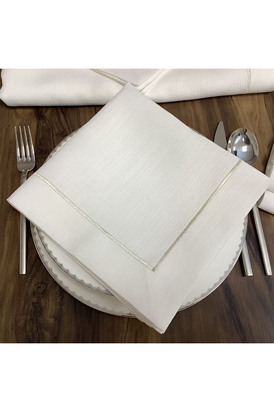 OYA home Silver Pico Detailed Table Cloth (1) & Napkin (12) Set - 13 Pieces