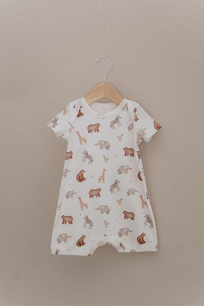 Tuğba Kuğu Short Sleeve Shorts Summer Jumpsuit - Pureline Series - Cute Animals