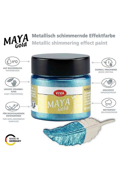 Viva Decor Vopsea acrilică metalică lucioasă Maya-Gold VIVA DECOR, 45 ml Albastru ghețar