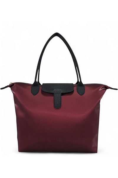 Evident Burgundy Satin Soft Textured Lightweight Tote Women's Shoulder Bag