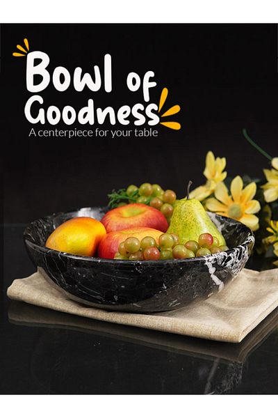 Radicaln Marble Fruit Bowl 10" Black – Handmade Serving Bowl for Kitchen, Farmhouse & Dining Table