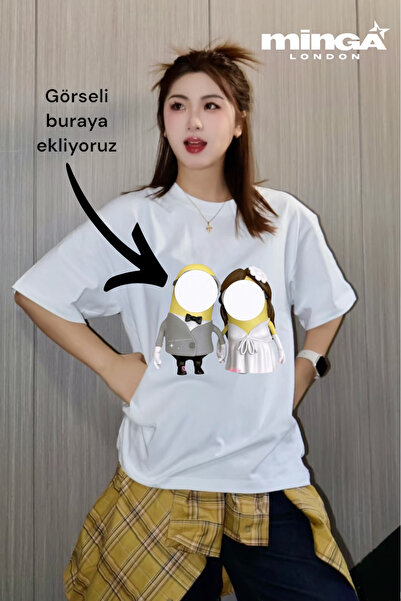 Minga London Best Couple Kişiye Özel Baskılı Beyaz Oversize Tshirt- Minga London