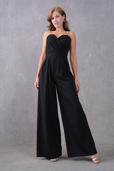 vuvutasarım New Season Wide Leg Double Breasted Collar Stretchy Crepe Fabric Strap Long Evening Dress Women's Jumpsuit 582101