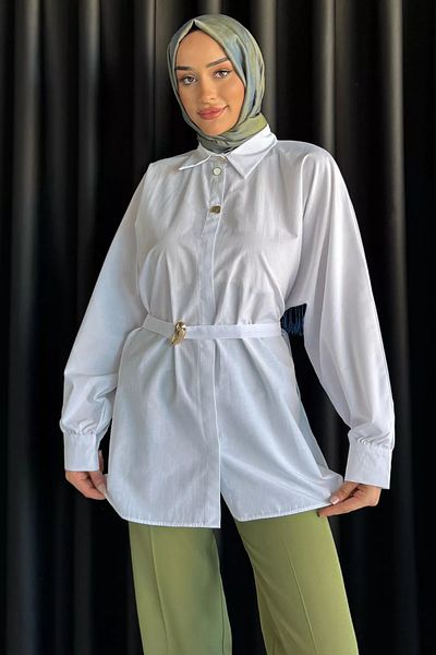julude Πουκάμισο Hijab με λευκή ζώνη μέσης