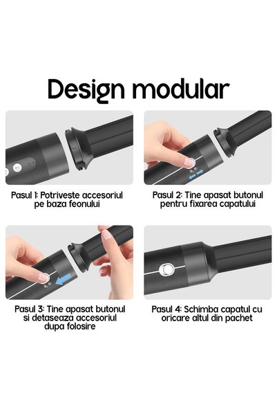 ATOMKIT Uscator de par 7 in 1, Ionizare, 1400W, Efect Coanda, 110000 rpm, Salon la tine acasa, Negru