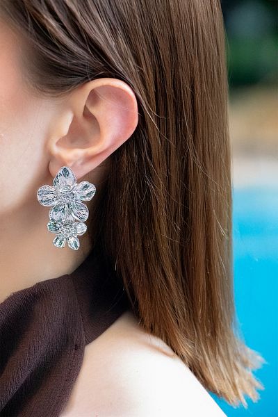 Aqua Di Polo 1987 Women's Silver Flower Earrings