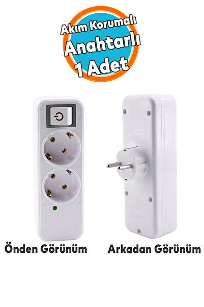 NZB Akım Korumalı Kablosuz Anahtarlı 2'li Grup Priz Golyat Düğmeli Fiş Priz T...