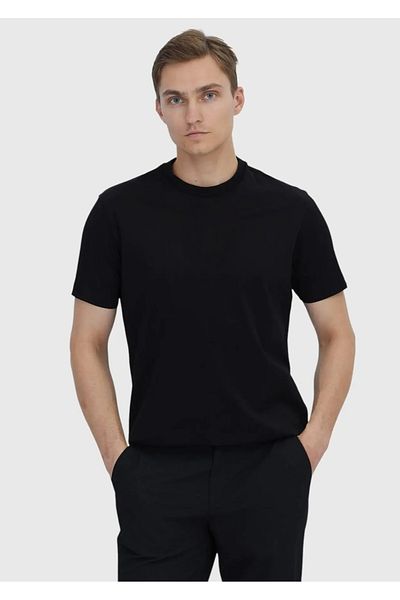 Ramsey Μαύρο μπλουζάκι Jacquard Crew Neck 100% βαμβάκι