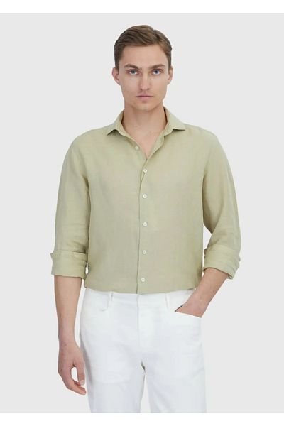 Ramsey Ανοιχτό πράσινο μονόχρωμο πουκάμισο Casual Fit Woven Casual 100% λινό