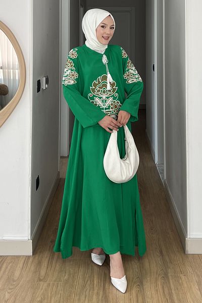 SaklıButik Nefha Large Embroidery Tassel Dress Sk-8534