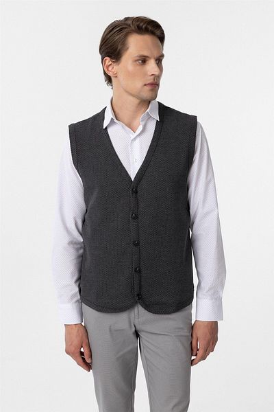 SÜVARİ Regular Fit Quilted Patterned V-Neck Vest