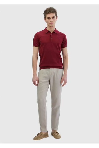 Ramsey Burgundy Polo Neck 100% Cotton Knitwear Sweater