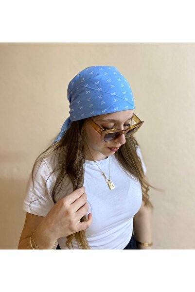 sema aksesuar Unisex Anchor Patterned Bandana - Summer Marine Hair Accessory - Cotton Scarf - Gift