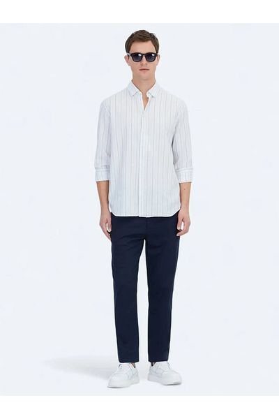 Kip Blue Striped Regular Fit Woven Casual 100% Cotton Shirt