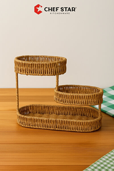 Chefstar 30*37 CM 3 KATLI LÜKS OVAL HASIR GÖRÜNÜMLÜ DÜZENLEYİCİ