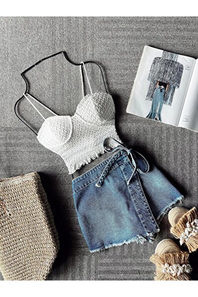 TamSeninTarzin Ellen Parça Detaylı Denim Şort Etek