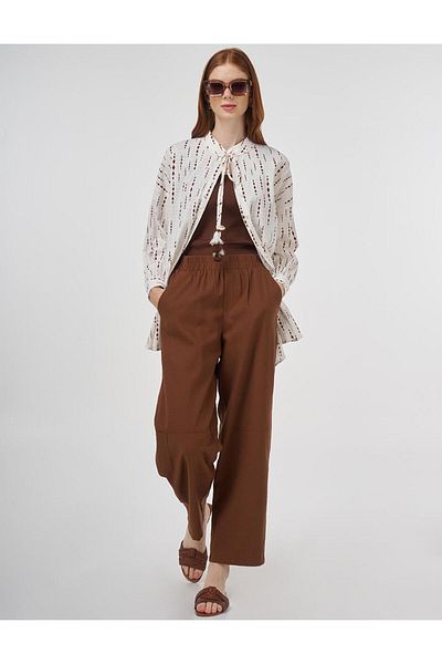 Kayra Tassel Detailed Cotton Tunic Brown
