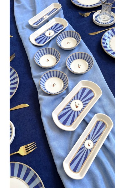 Erbaşlar Love Bırd Mavi Yuvarlak 20 Parça 6 Kişilik Lüx Kahvaltı Takımı Seti Kahvaltılık Seti