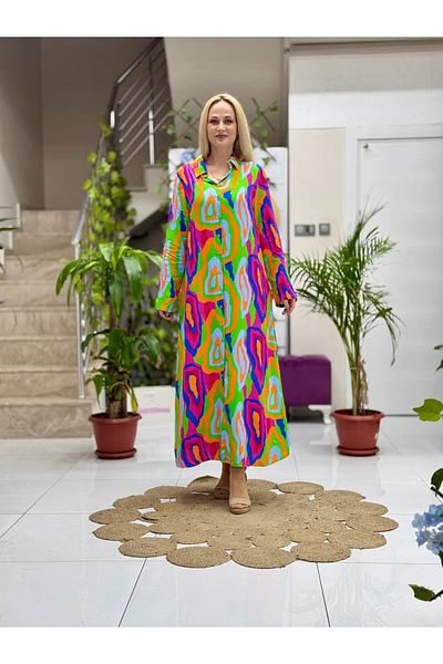 Punta Otantik Sln31118 Cotton Viscose Buttoned Long Selin Dress