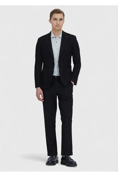 Ramsey Μαύρο ίσιο πουκάμισο Shoulder Slim Fit Πλεκτό μπουφάν από βαμβακερό μείγμα