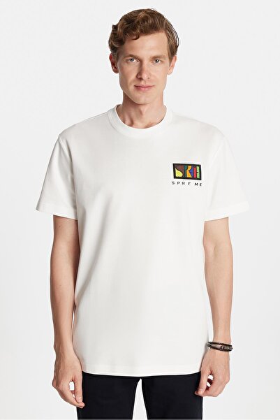 Tudors Ανδρικό μπλουζάκι με λαιμόκοψη με λεπτομέρεια από βαμβακερή εκτύπωση και κέντημα μπροστά και πίσω