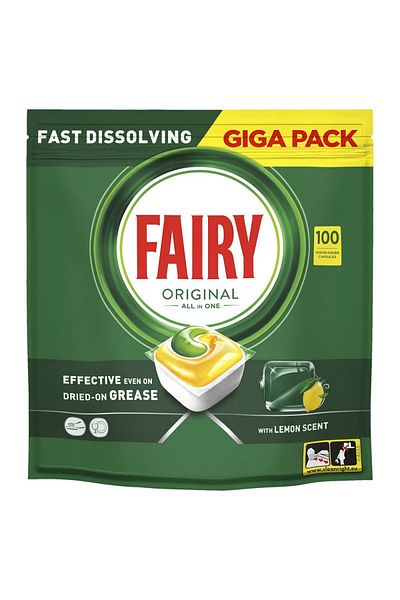 Fairy Capsule originale pentru mașina de spălat vase All in One Lemon, 100 buc.