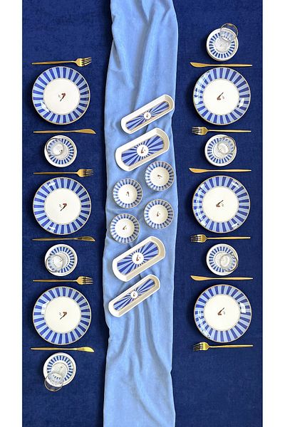 Erbaşlar Love Bird Blue Round 20 Piece Luxury Breakfast Set for 6 People Breakfast Set