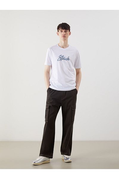 LC Waikiki XSIDE Λευκό Crew Neck Text Ανδρικό χτενισμένο βαμβακερό μπλουζάκι S5NY39Z8NVY25