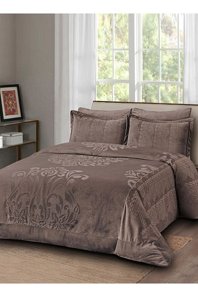 Master Home Textile Velvet Comforter Sets, 5 Pcs Single Size, Fits 120 x 200 cm Single Size Bed, With Removable Filling