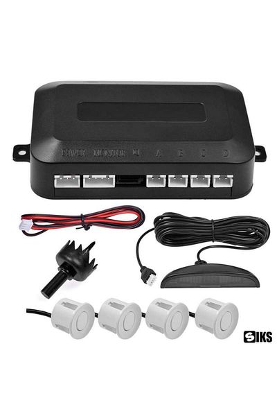 SIKS Senzori de parcare auto cu 4 receptoare, afișaj LED, avertizare sonoră, luminos, metric, alb