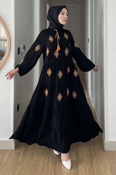 SaklıButik Liya Bukle Embroidered Dress Sk-8533