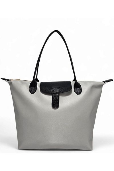 Evident Light Gray Satin Soft Textured Lightweight Tote Women's Shoulder Bag
